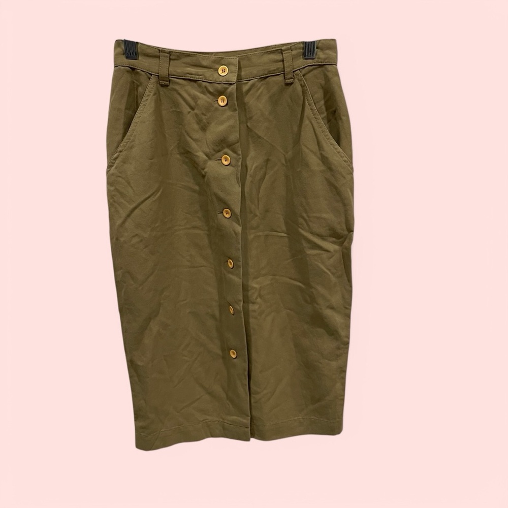 Vintage Olive button front luxury midi skirt pockets Byblos Italy